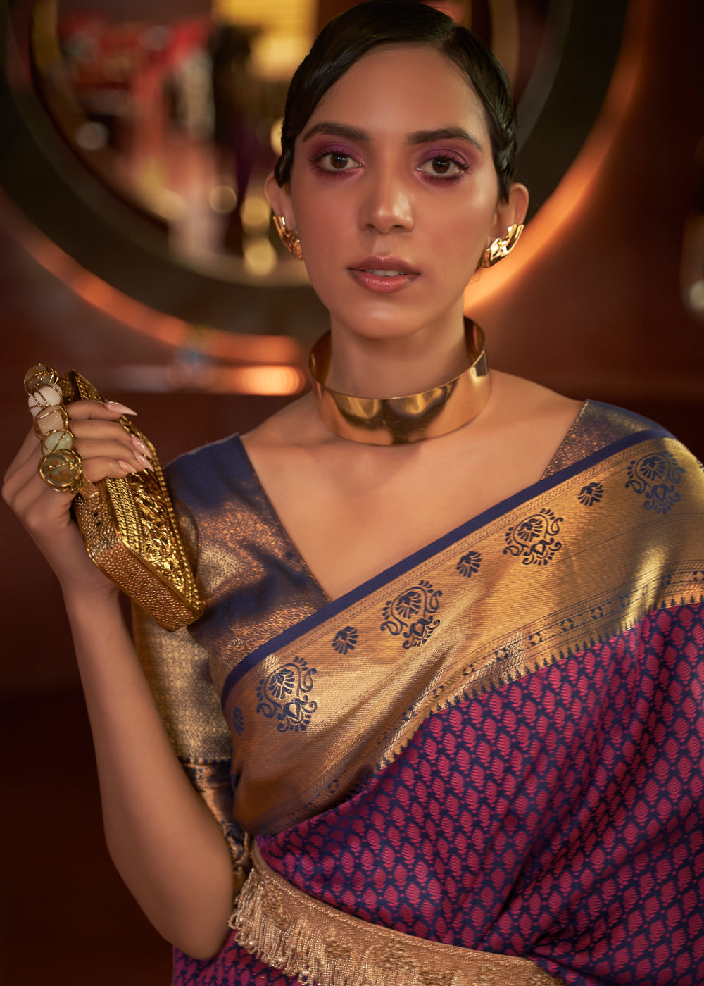 Buy MySilkLove Wine Berry Purple Woven Banarasi Silk Saree Online