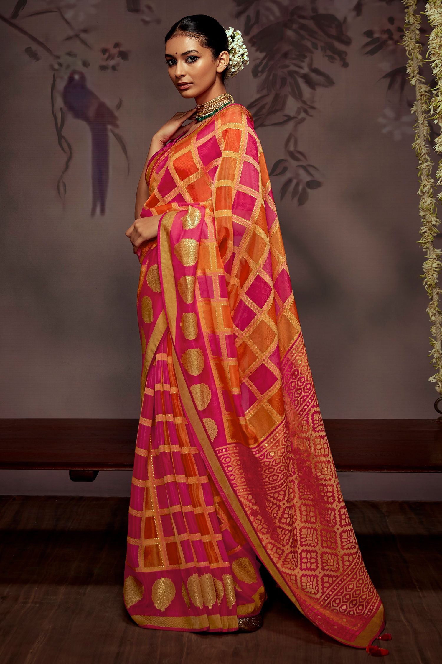 Buy MySilkLove Di Serria Orange Printed Brasso Saree Online