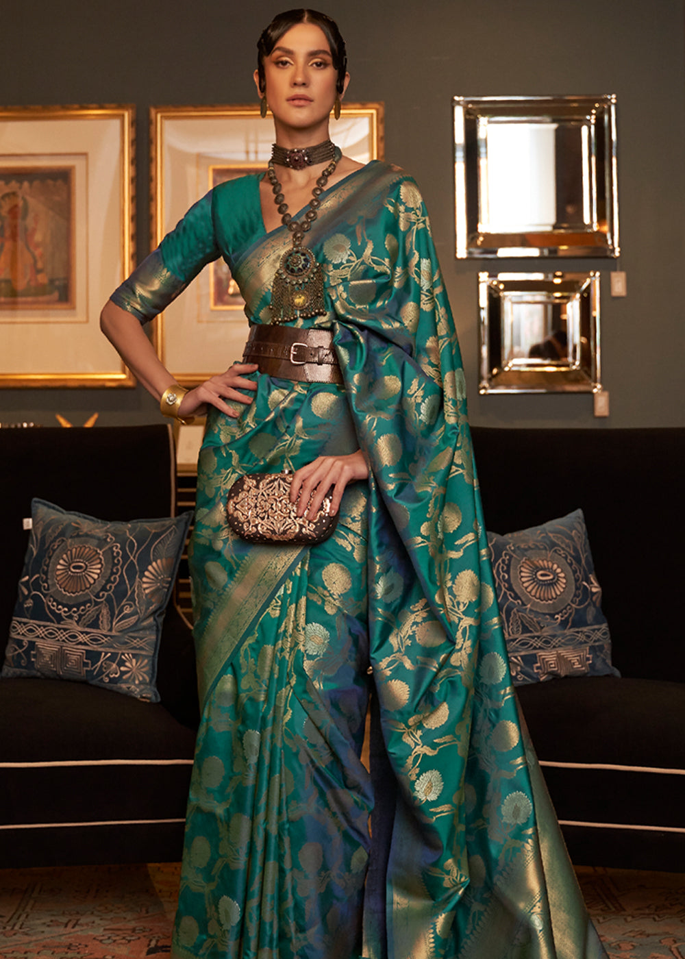 Buy MySilkLove Eden Green Banarasi Brocade Silk Saree Online