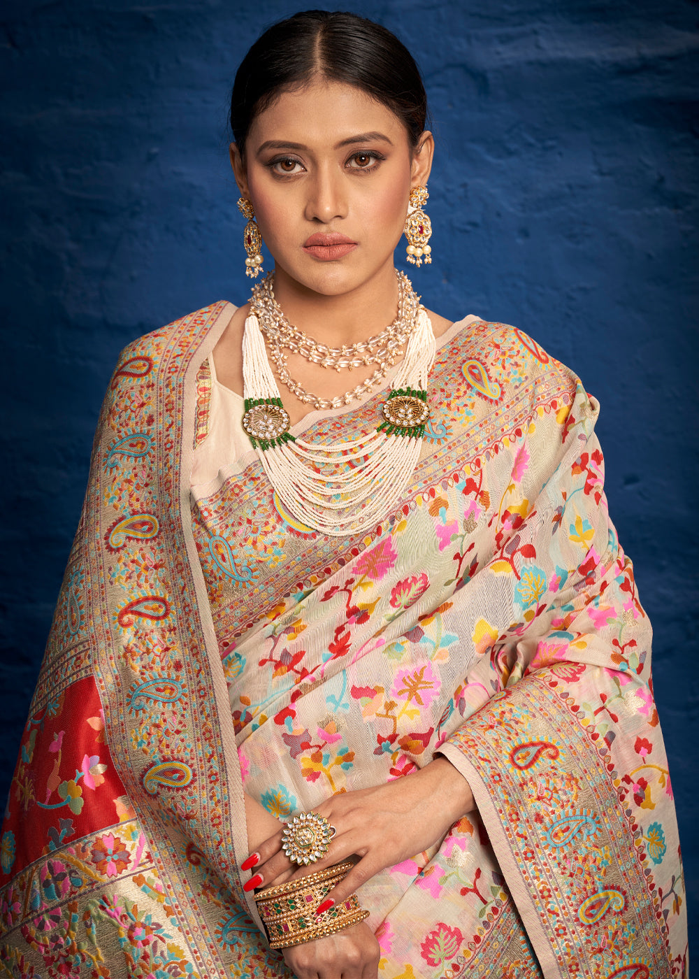Buy MySilkLove Australian Mint Cream Woven Banarasi Jamewar Saree Online
