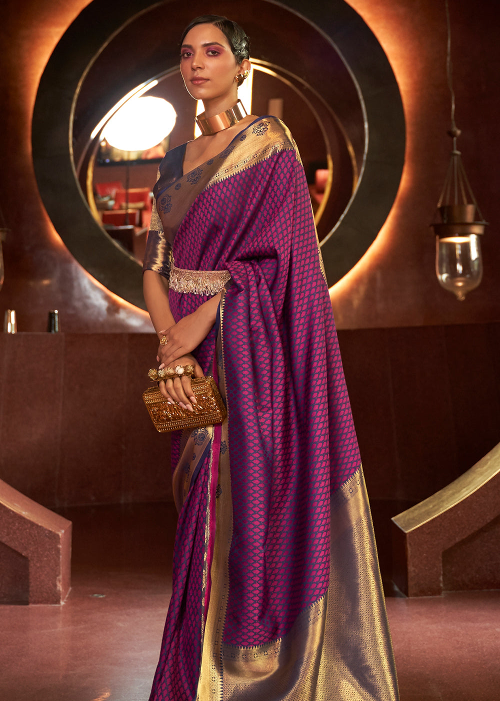 Buy MySilkLove Wine Berry Purple Woven Banarasi Silk Saree Online