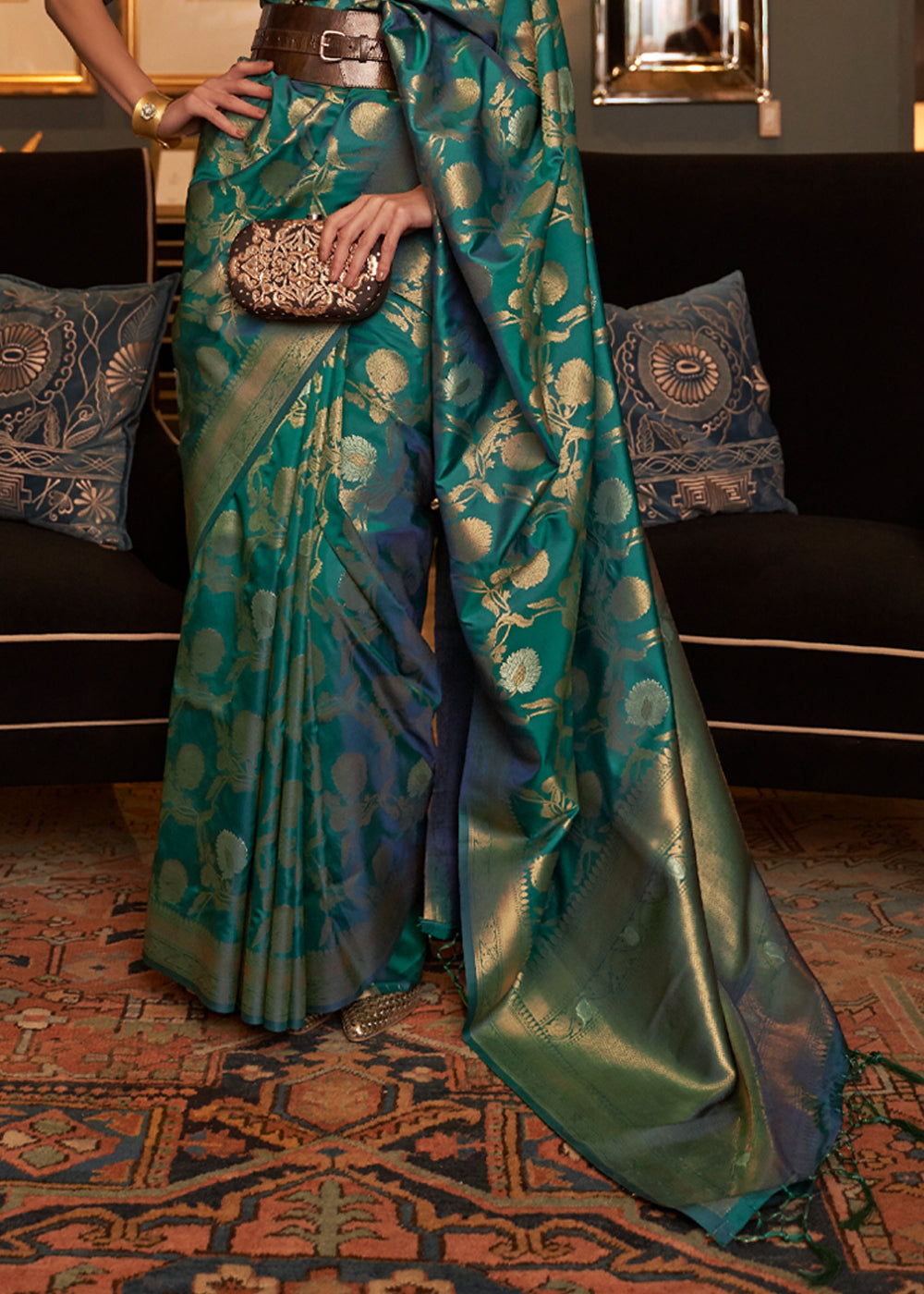 Buy MySilkLove Eden Green Banarasi Brocade Silk Saree Online