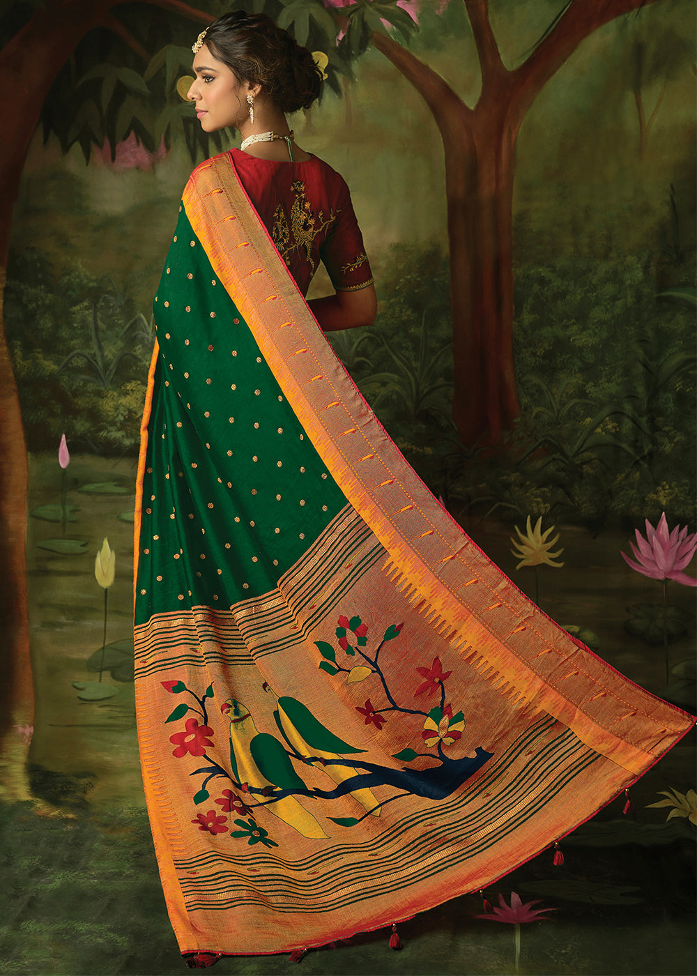 Buy MySilkLove Goblin Green Woven Paithani Silk Saree Online