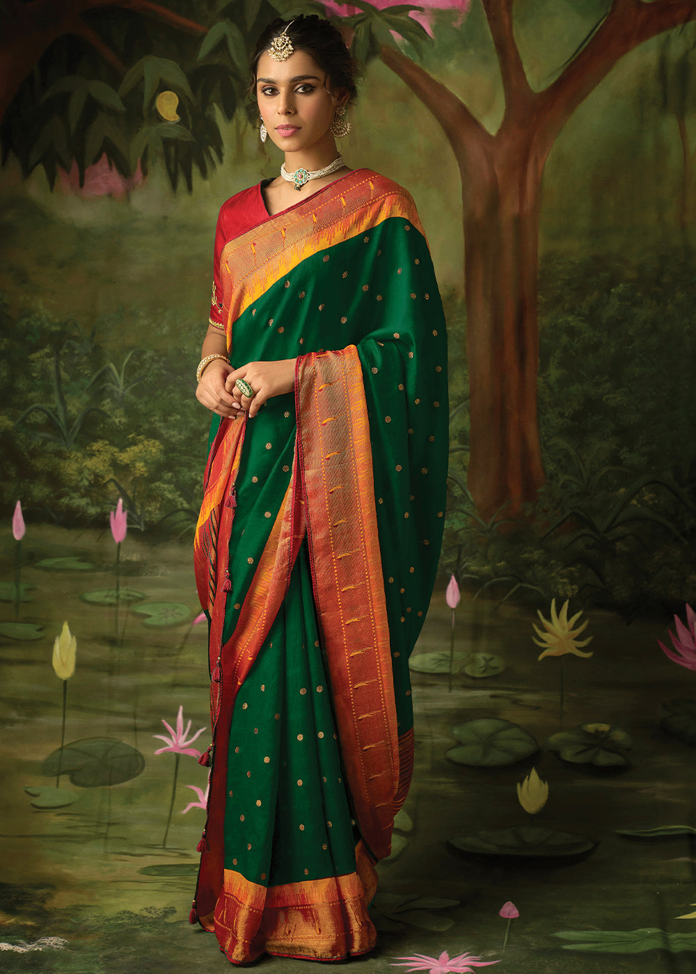 Buy MySilkLove Goblin Green Woven Paithani Silk Saree Online