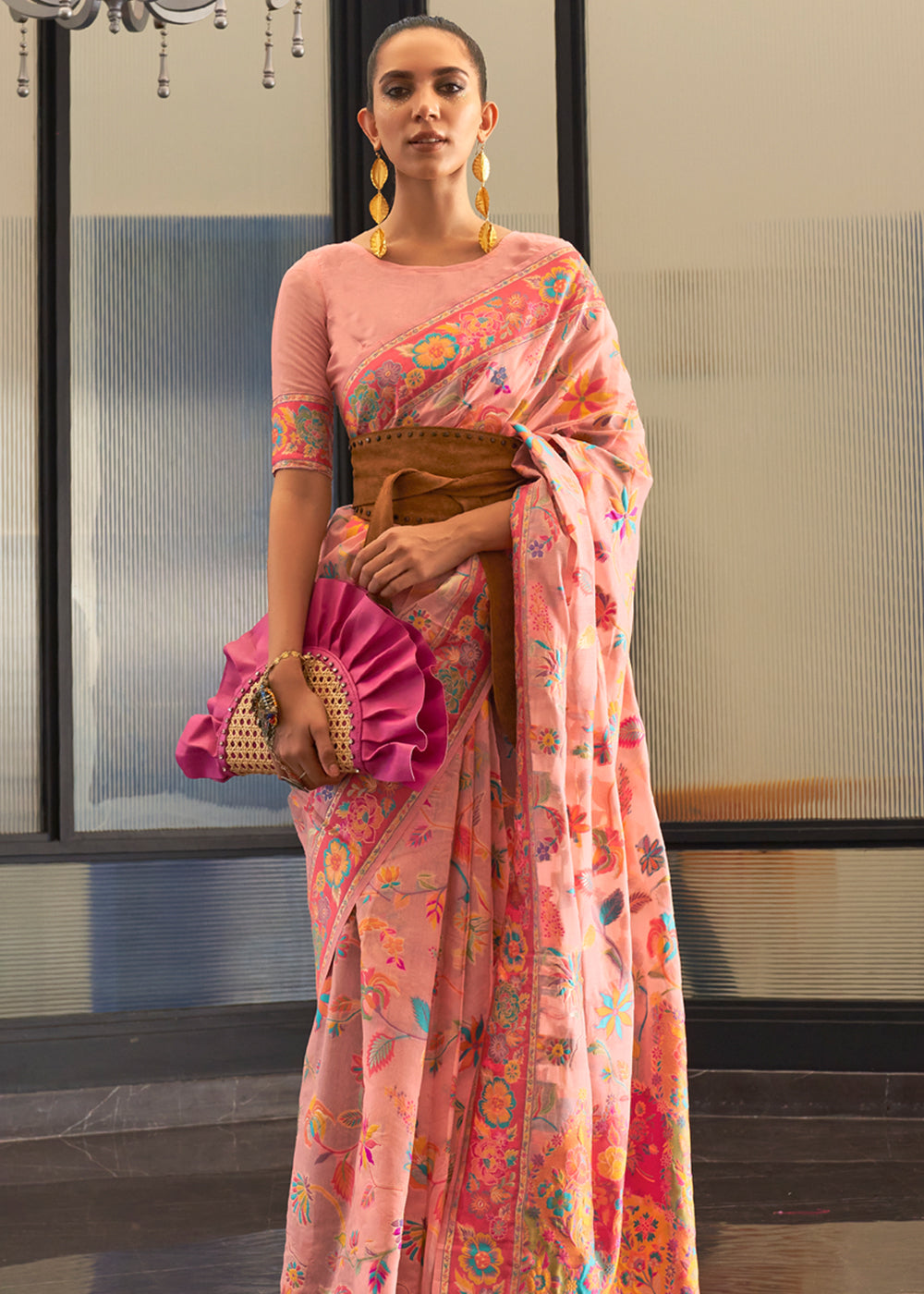 Buy MySilkLove Macaroni Peach Jamewar Kashmiri Cotton Silk Saree Online