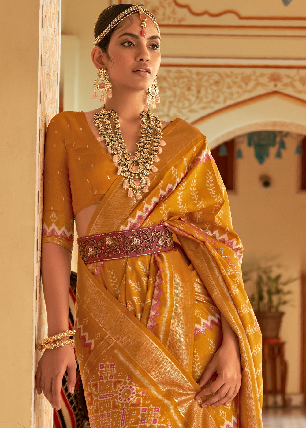 Buy MySilkLove Ochre Yellow Designer Patola Silk Saree Online
