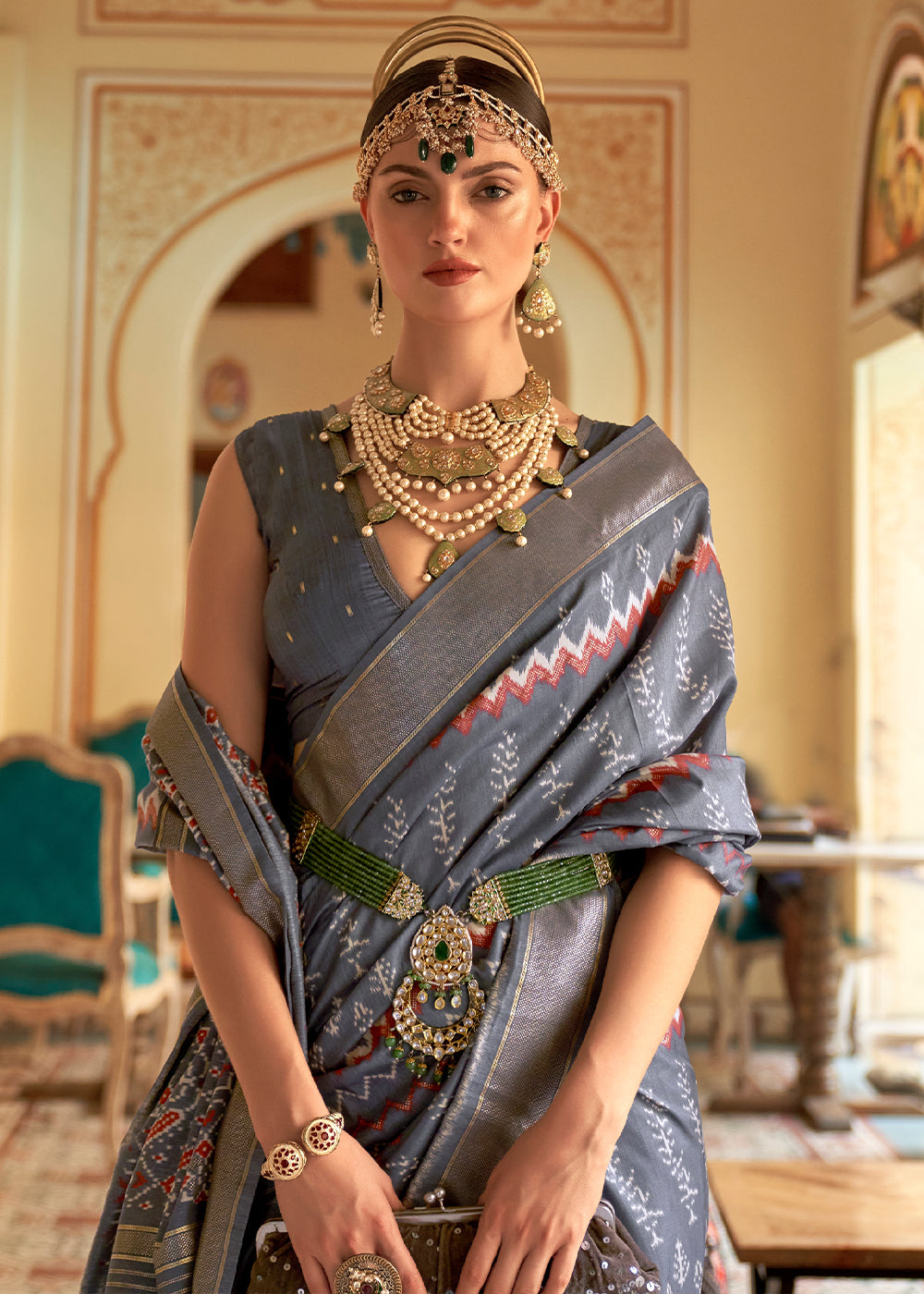 Buy MySilkLove Chatelle Grey Designer Patola Silk Saree Online