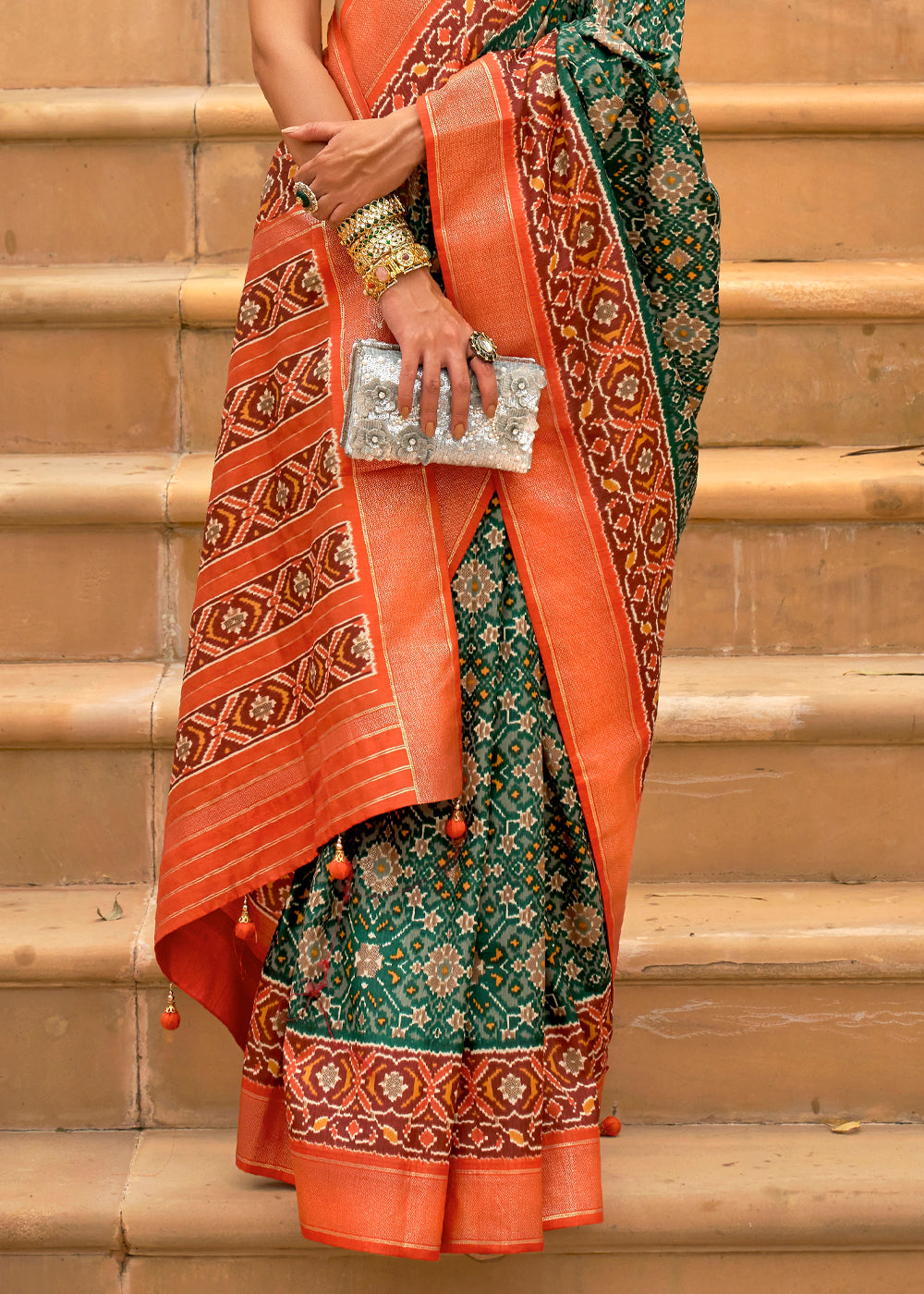 Buy MySilkLove Axolotl Green Woven Patola Silk Saree Online