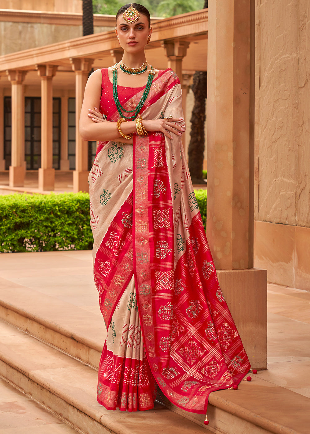 Buy MySilkLove Negroni Brown and Red Patola Silk Saree Online