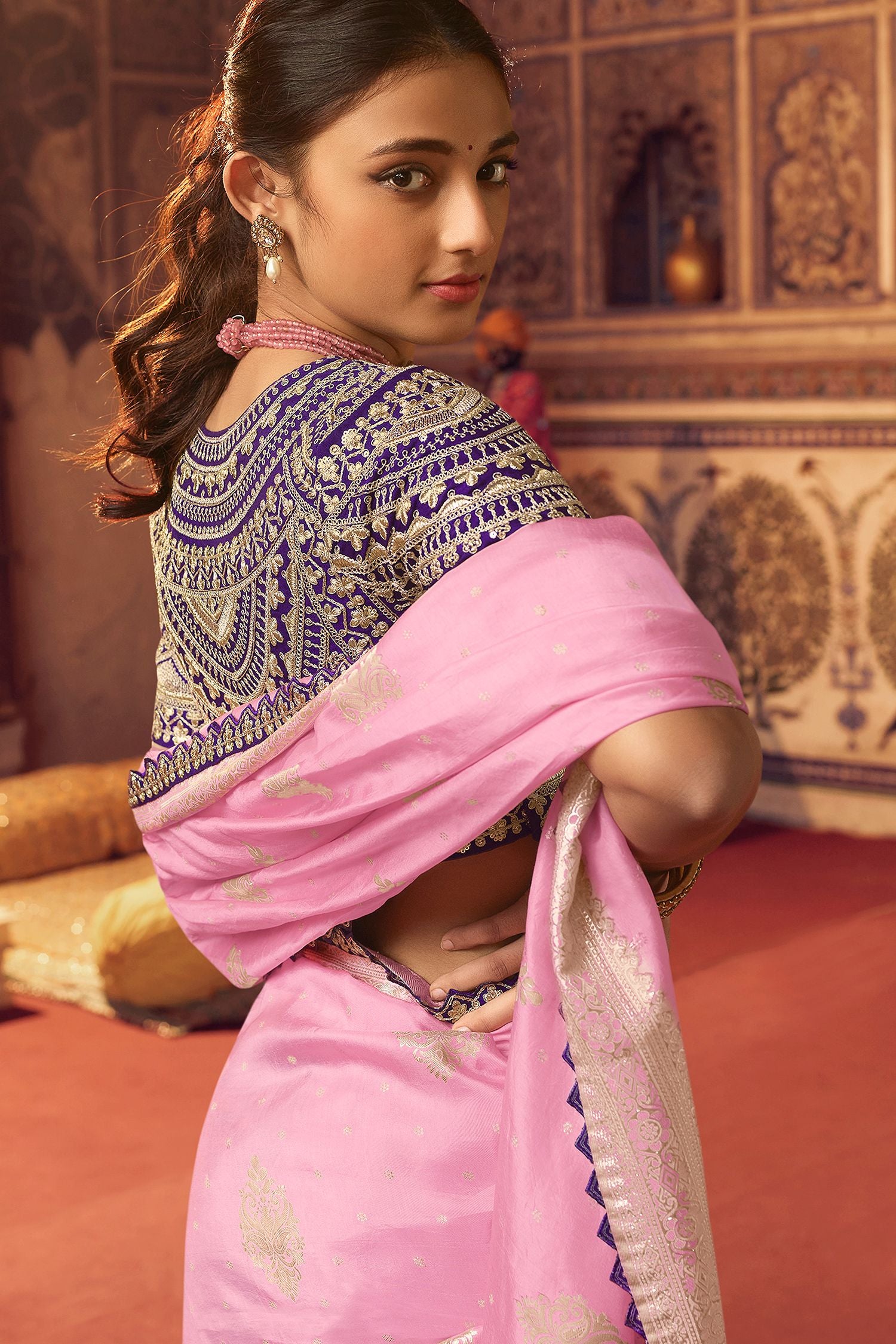 Buy MySilkLove Charm Pink Organza Woven Silk Saree With Peacock Motifs Online