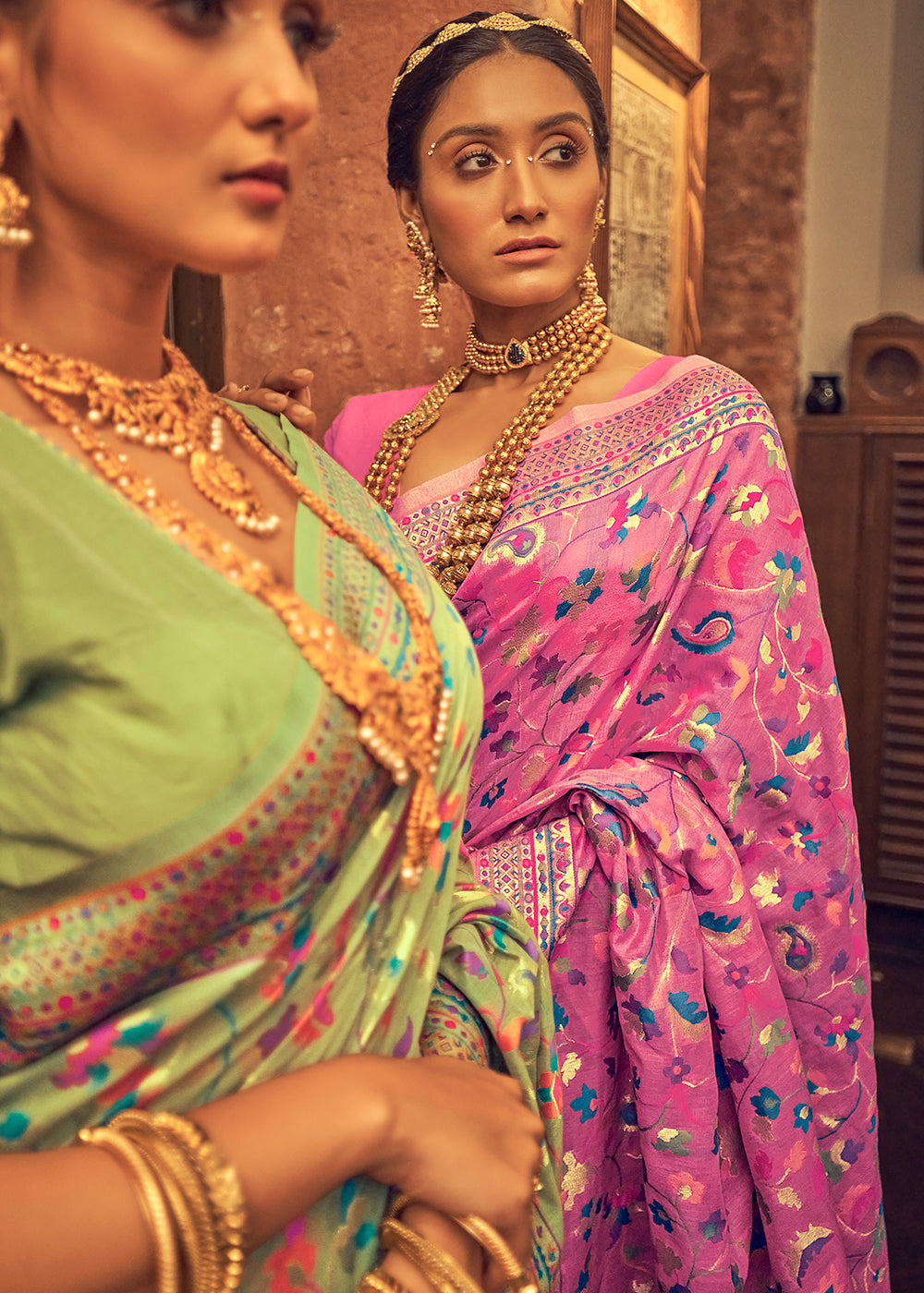 Buy MySilkLove Pink Sherbert Kashmiri Jamewar Woven Silk Saree Online