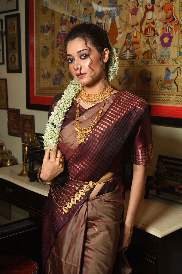 Buy MySilkLove Dark Maroon Banarasi Silk Saree Online