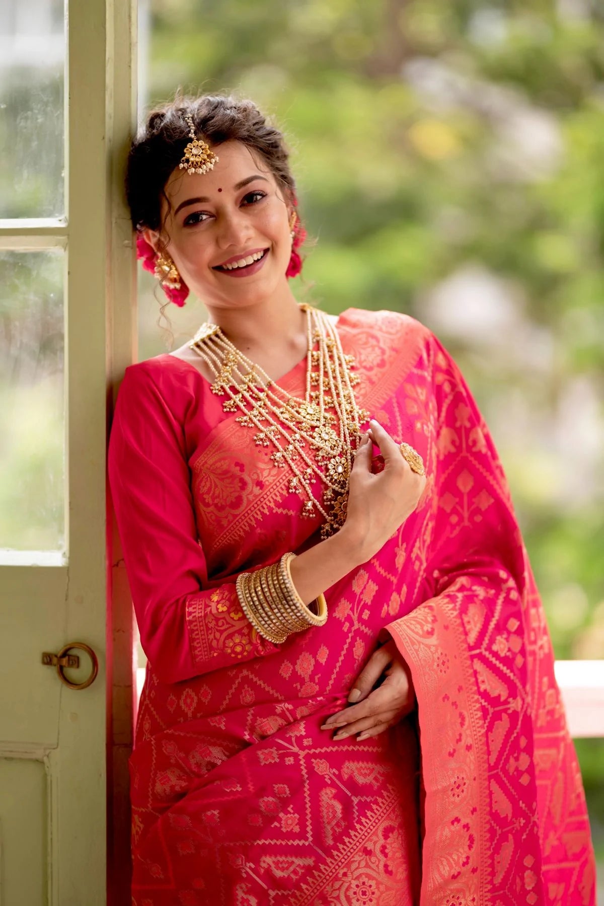 Buy MySilkLove Cardinal Pink Zari Woven Patola Silk Saree Online