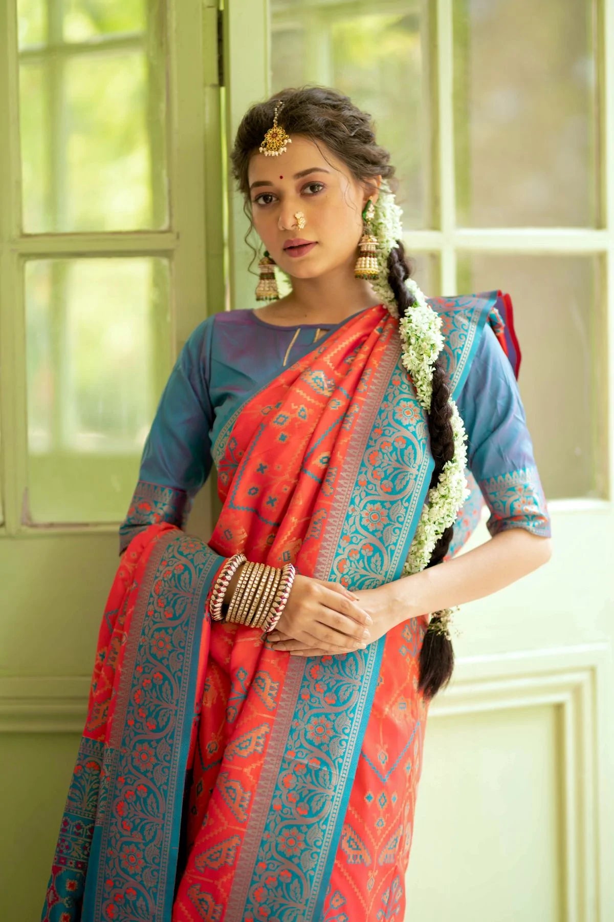 Buy MySilkLove Persian Red and Blue Zari Woven Patola Silk Saree Online