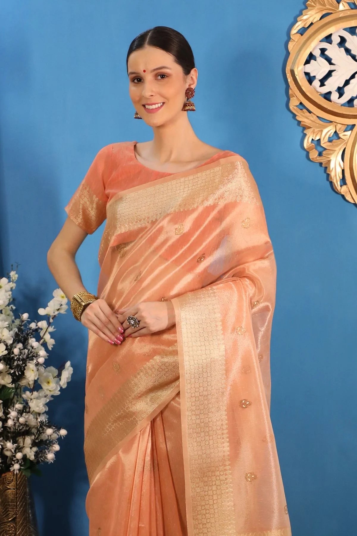 MySilkLove Porsche Orange Tissue Linen Saree