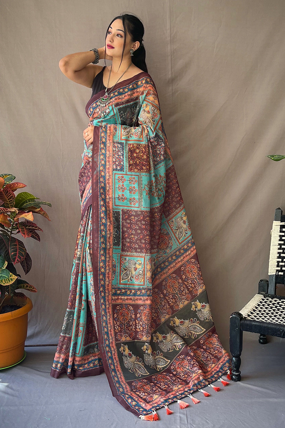 Buy MySilkLove Acapulco Blue Kalamkari Saree Online