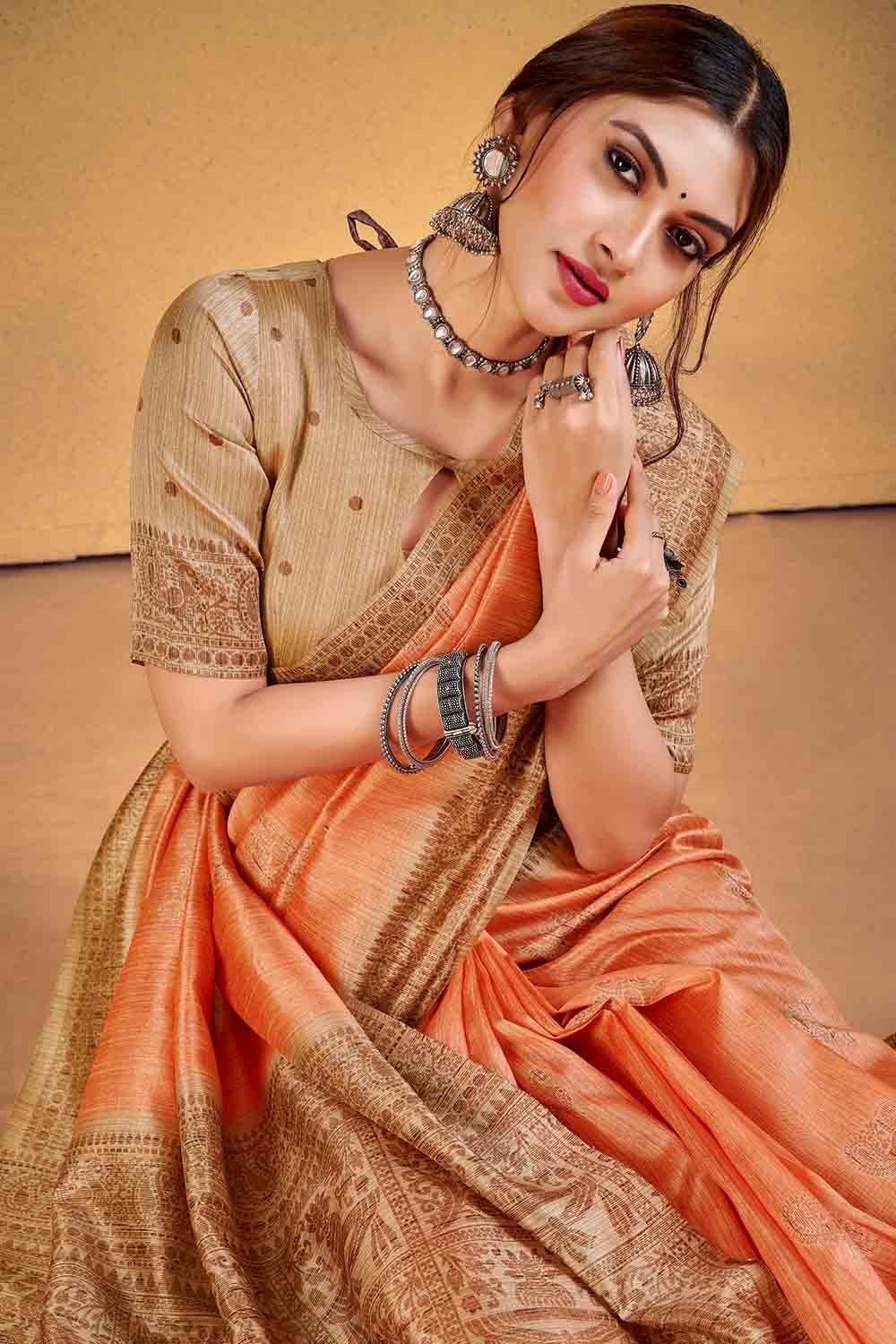 Buy MySilkLove Copper Peach Cotton Silk Saree Online