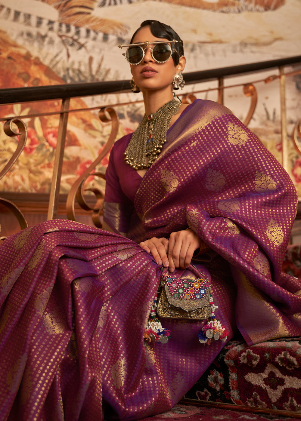 Buy MySilkLove Cinnamon Purple Zari Woven Banarasi Saree Online