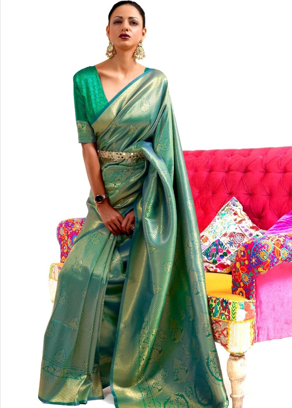 Buy MySilkLove Pine Green Kanjivaram Silk Saree Online