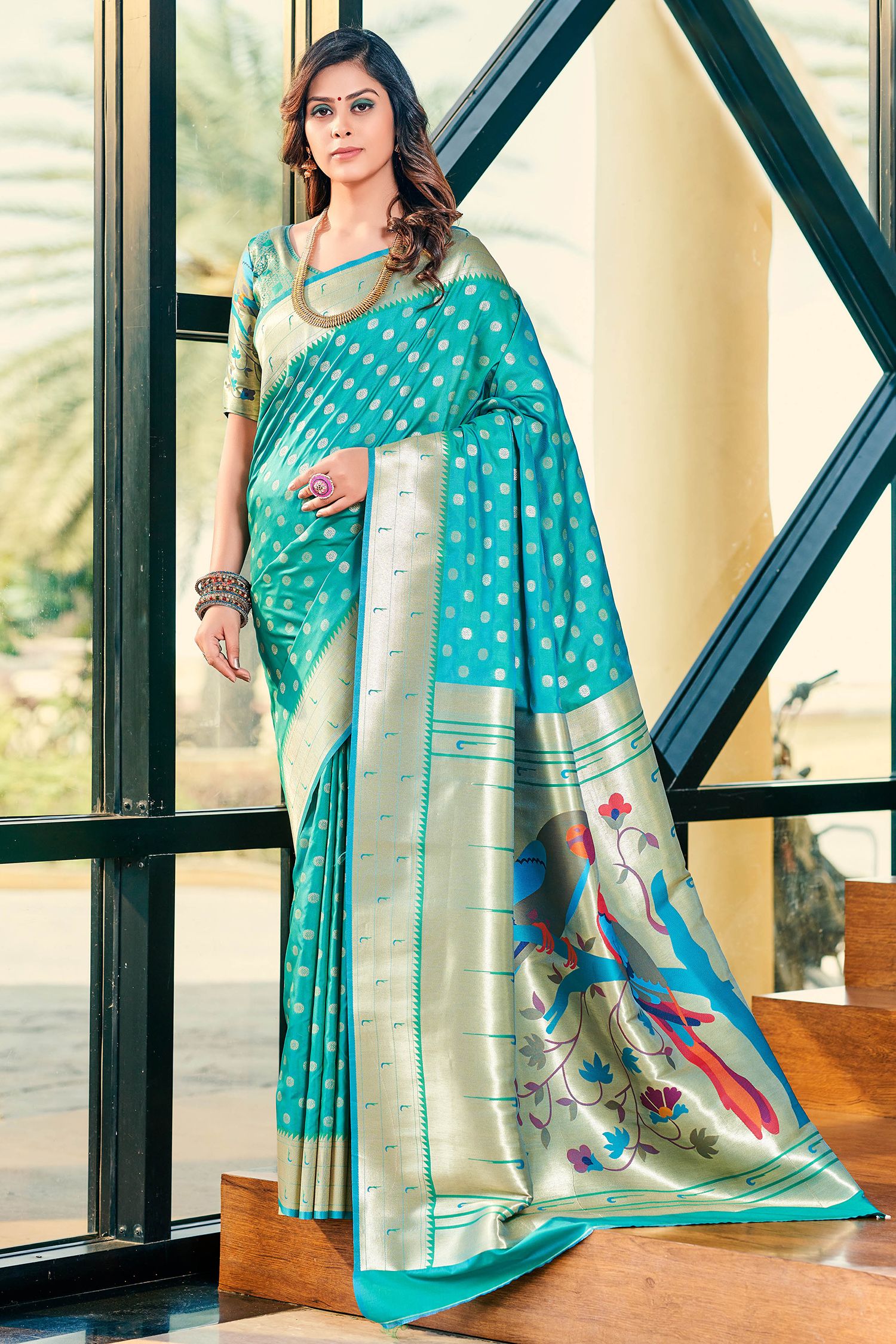 Buy MySilkLove Neptune Blue Woven Paithani Silk Saree Online