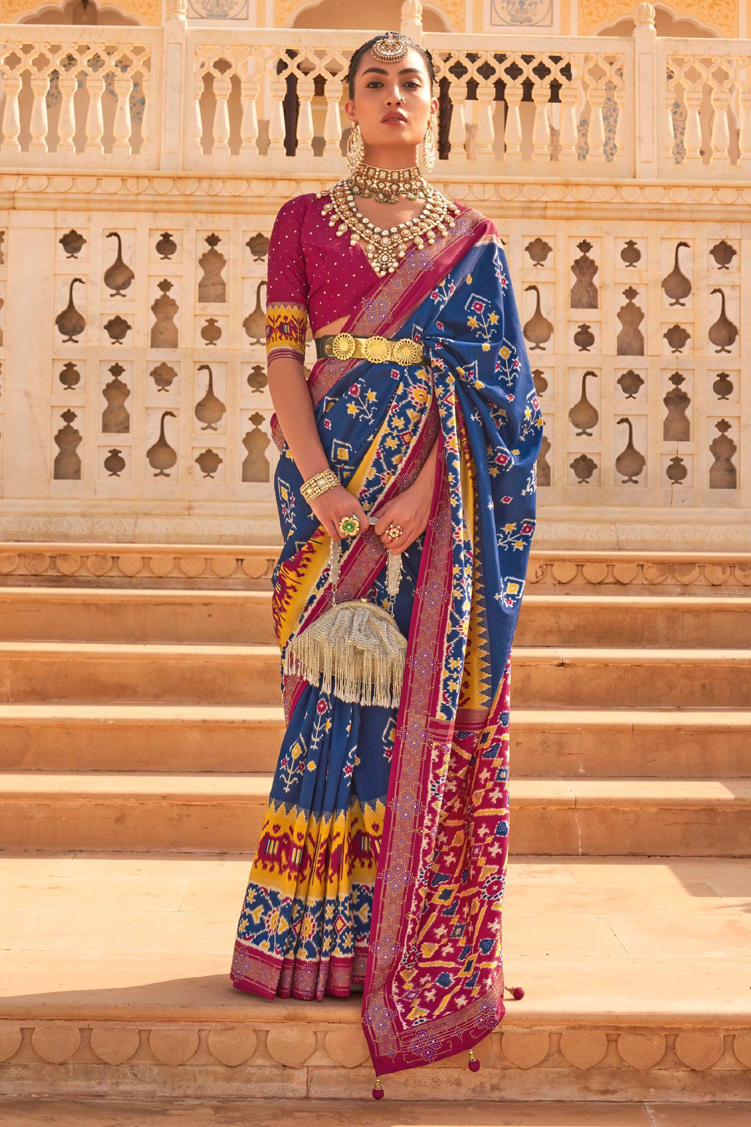 Buy MySilkLove Rhino Blue Woven Patola Silk Saree Online