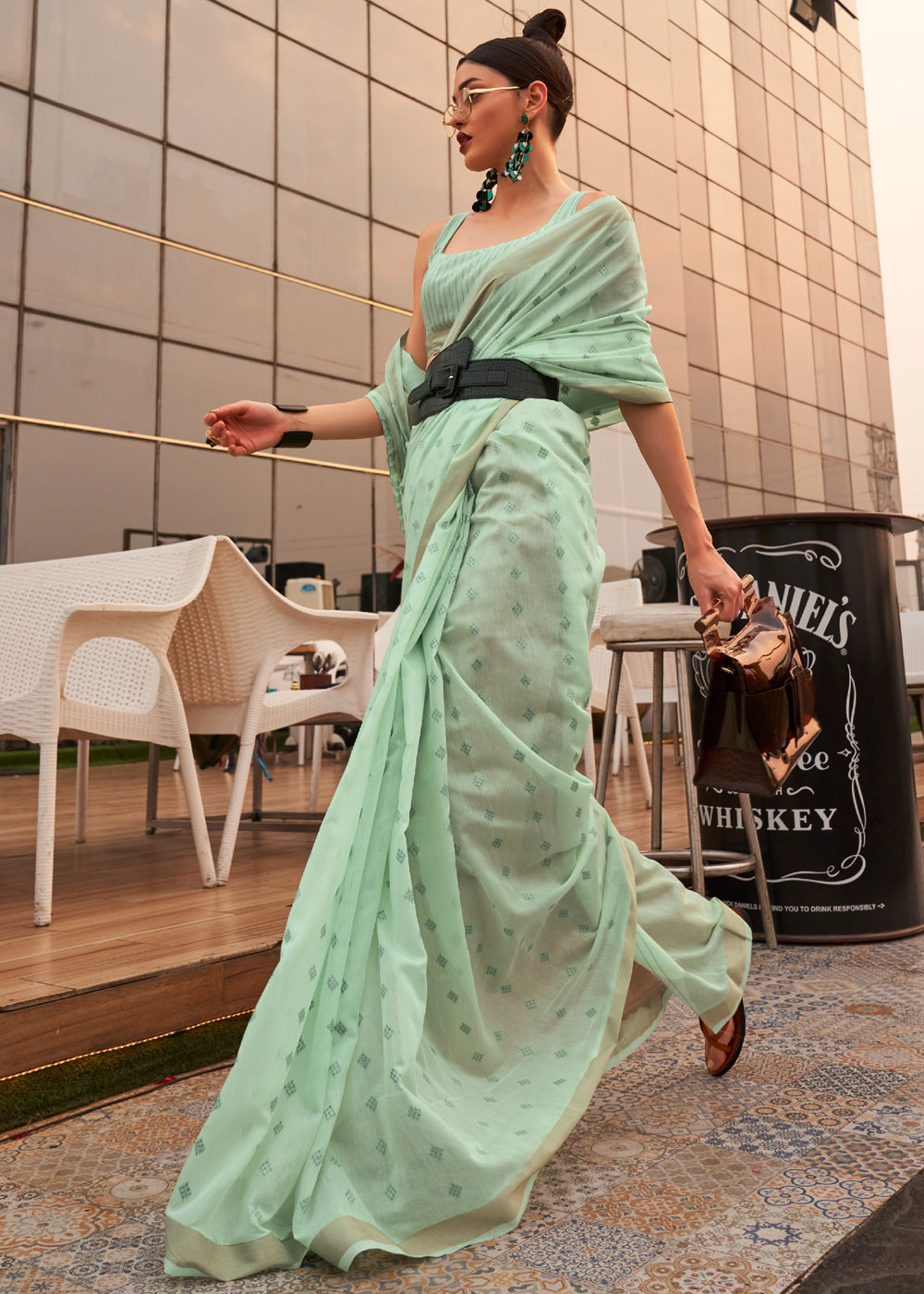 Buy MySilkLove Pale Green Zari Woven Banarasi Cotton Saree Online