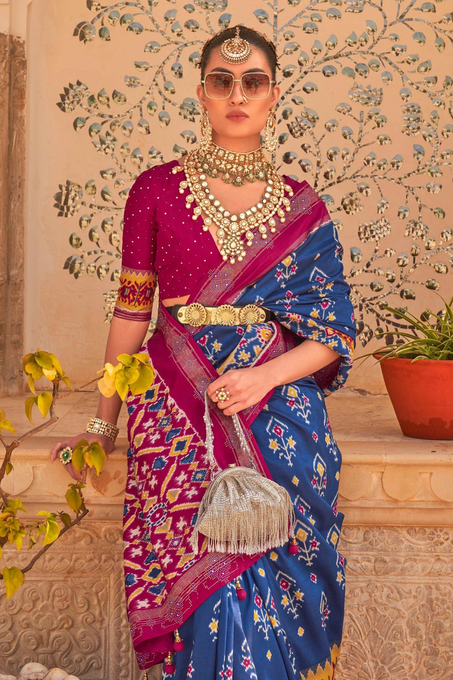 Buy MySilkLove Rhino Blue Woven Patola Silk Saree Online