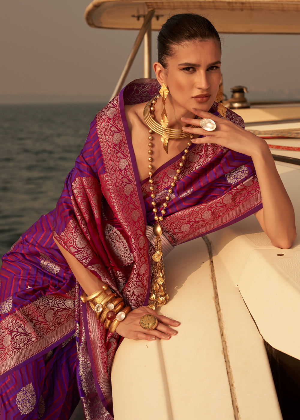 Buy MySilkLove Disco Purple Handloom Banarasi Satin Silk Saree Online