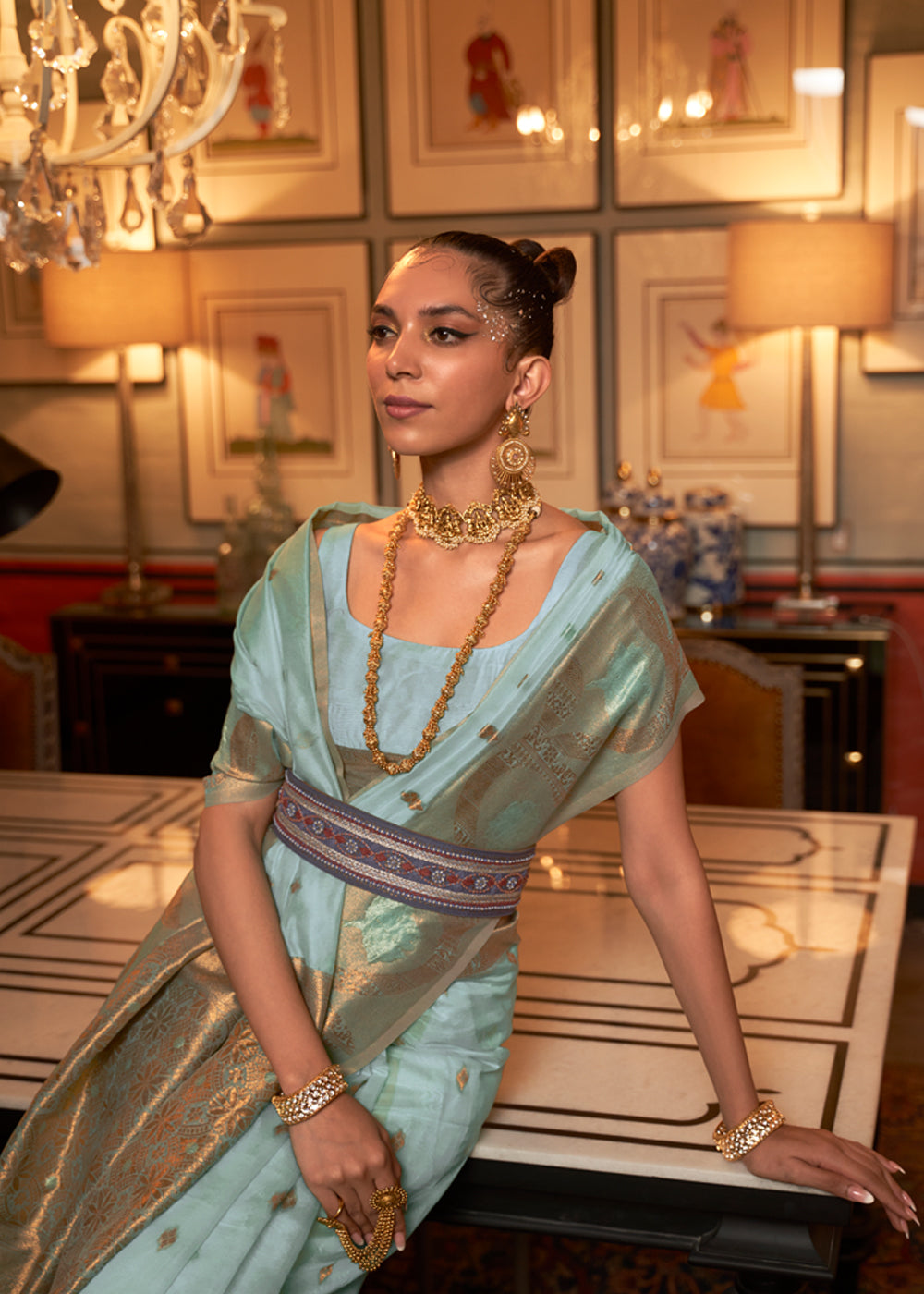 MySilkLove Cascade Blue Zari Woven Banarasi Organza Saree