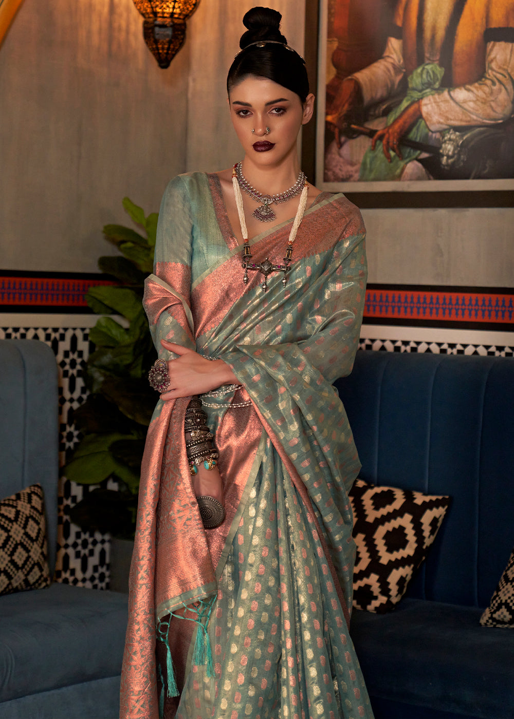 Buy MySilkLove Kokoda Green Zari Woven Tissue Saree Online