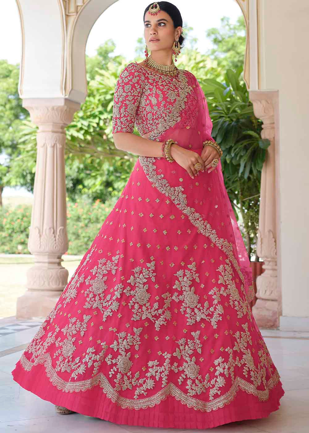 Buy MySilkLove Cabaret Pink Soft Net Designer Lehenga Choli With Dori & Sequins Work Online