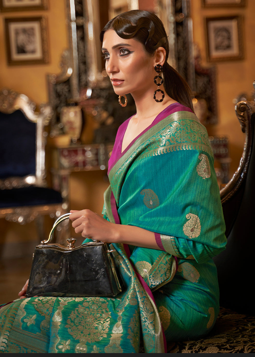 Buy MySilkLove Viridian Green and Purple Zari Woven Tussar Saree Online