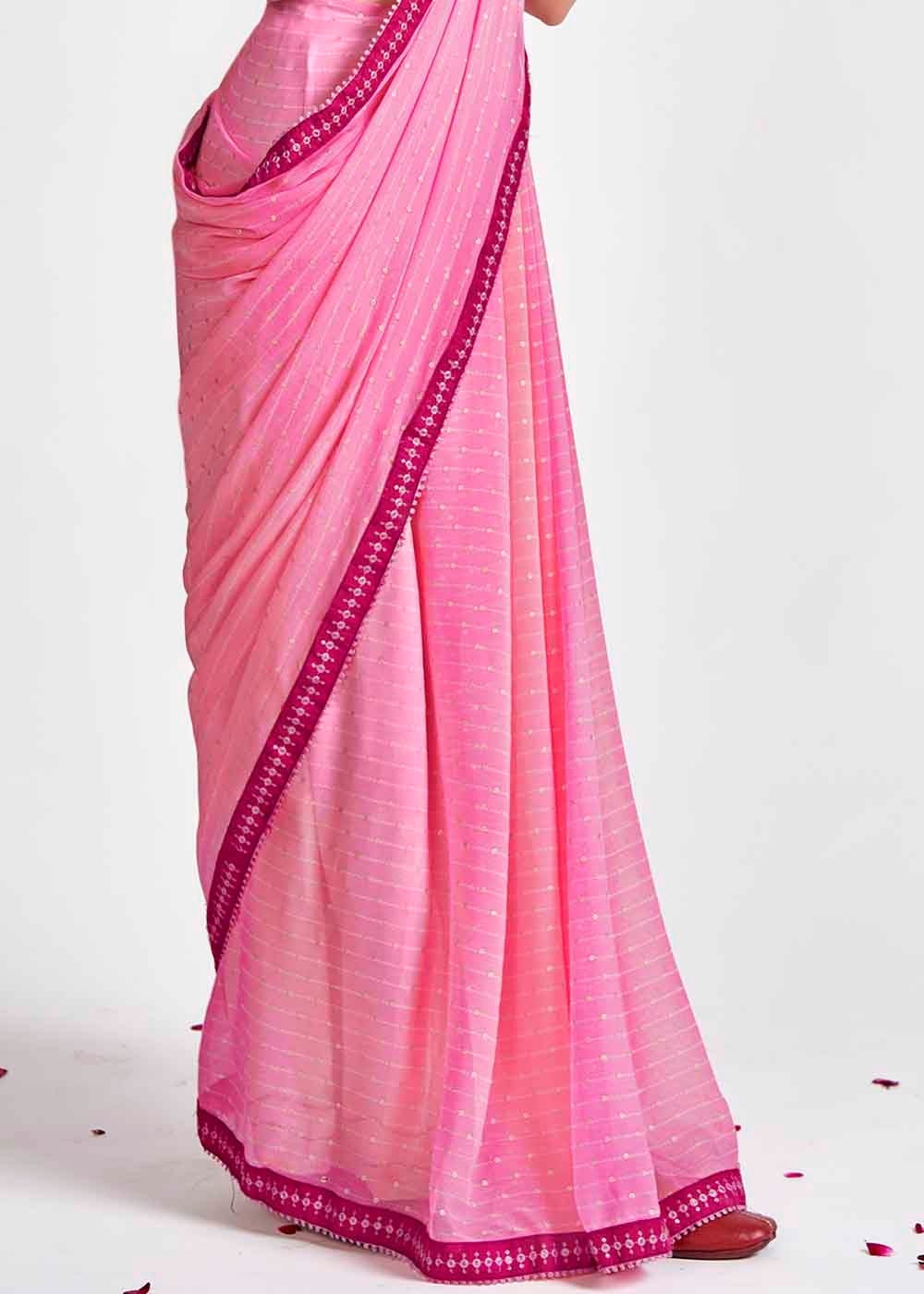 Buy MySilkLove Mauvelous Pink Printed Georgette Saree Online