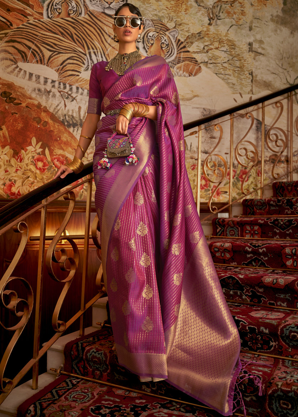 Buy MySilkLove Cinnamon Purple Zari Woven Banarasi Saree Online