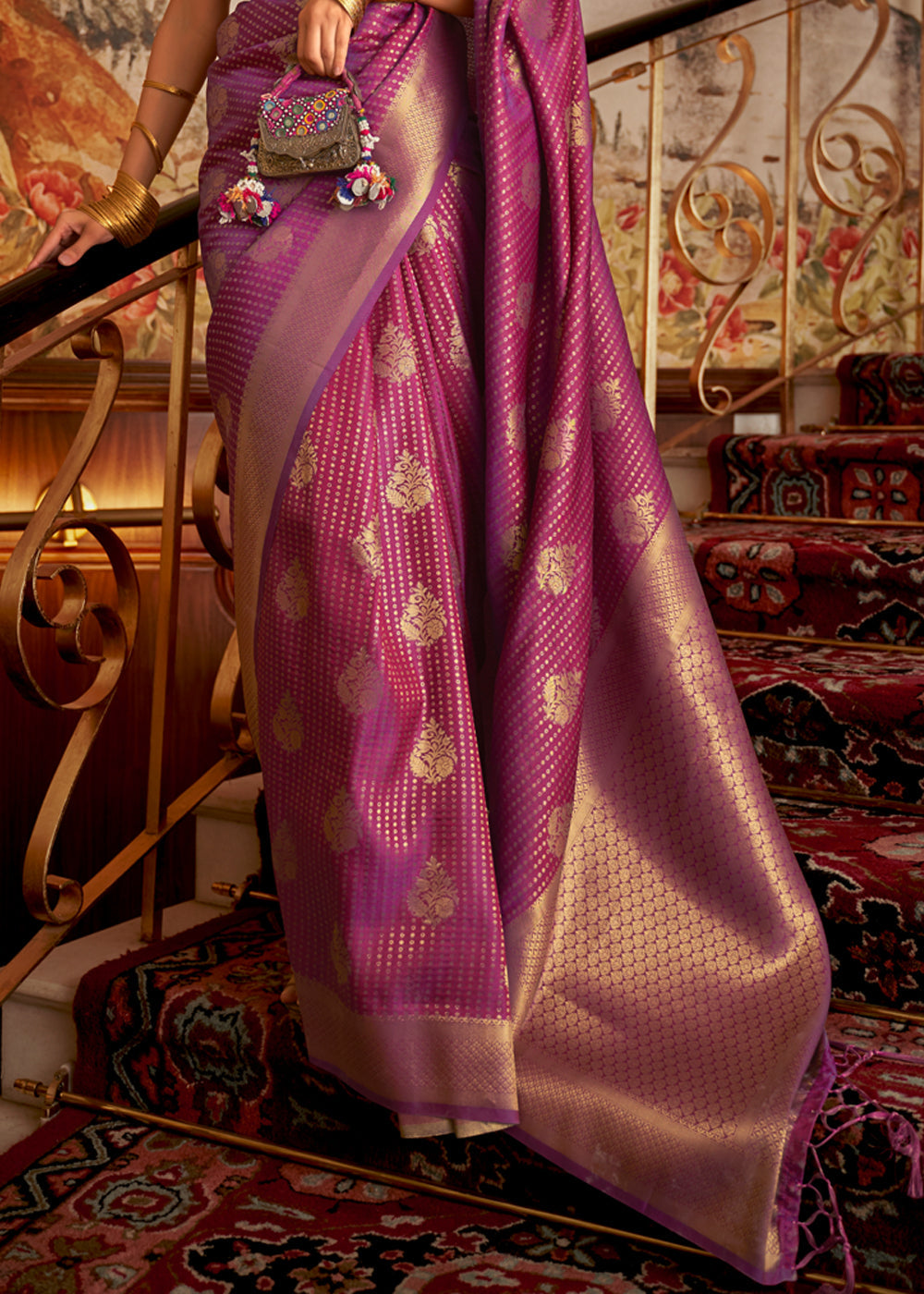 Buy MySilkLove Cinnamon Purple Zari Woven Banarasi Saree Online