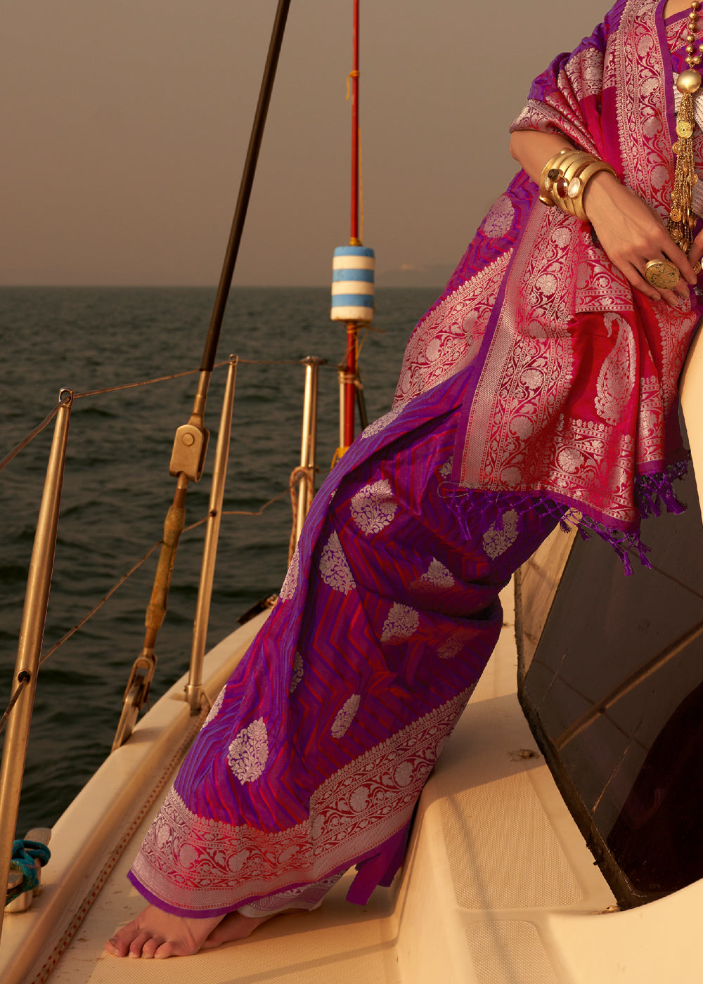 Buy MySilkLove Disco Purple Handloom Banarasi Satin Silk Saree Online
