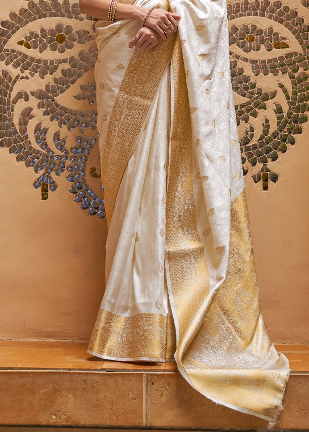 Buy MySilkLove Swiss Coffee White Zari Woven Kanjivaram Saree Online