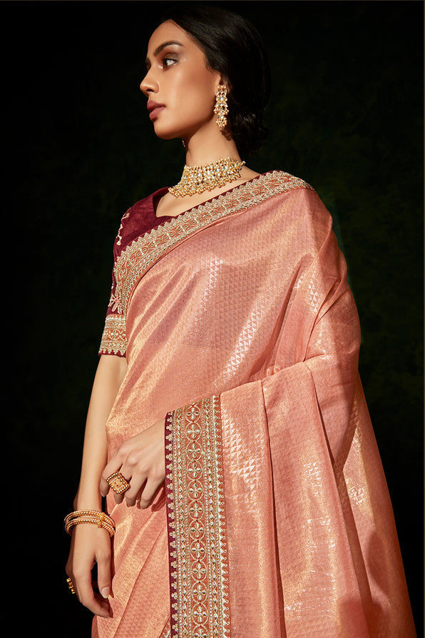 Buy MySilkLove Burning Peach and Brown South Silk Saree Online