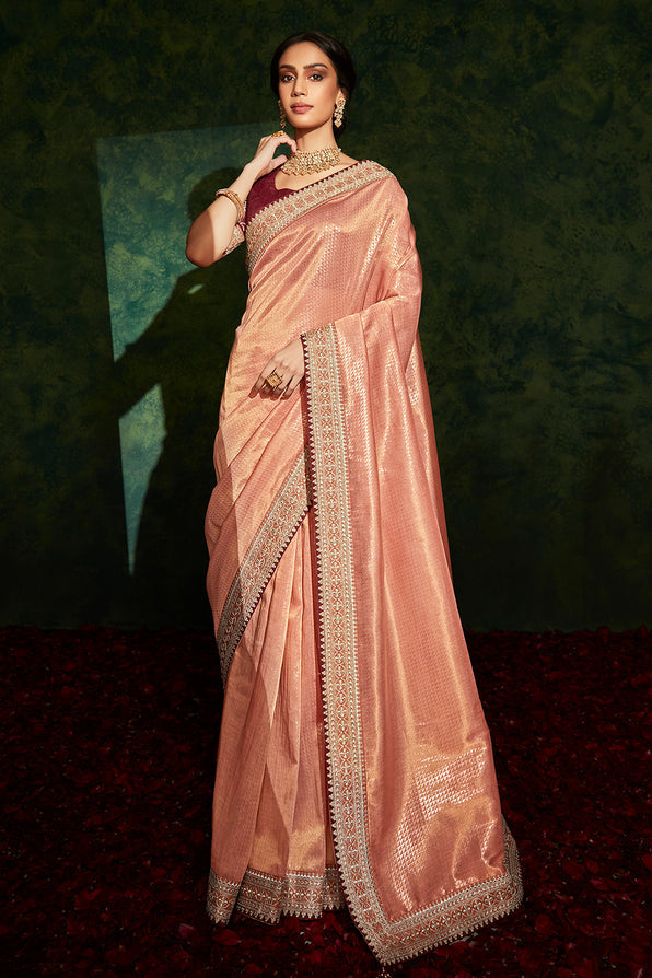 Buy MySilkLove Burning Peach and Brown South Silk Saree Online