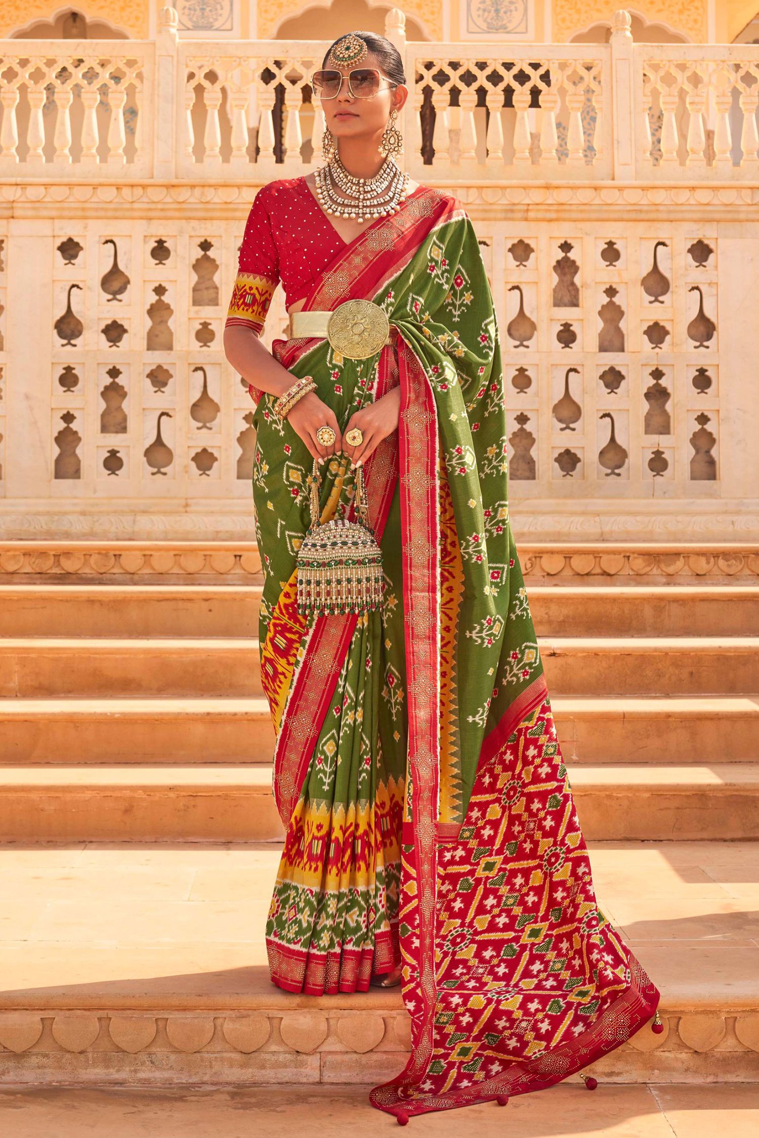 Buy MySilkLove Metal Green Woven Patola Silk Saree Online