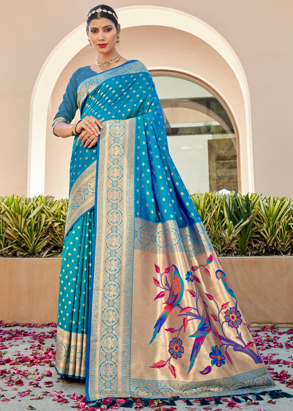 Buy MySilkLove Curious Blue Woven Paithani Silk Saree Online