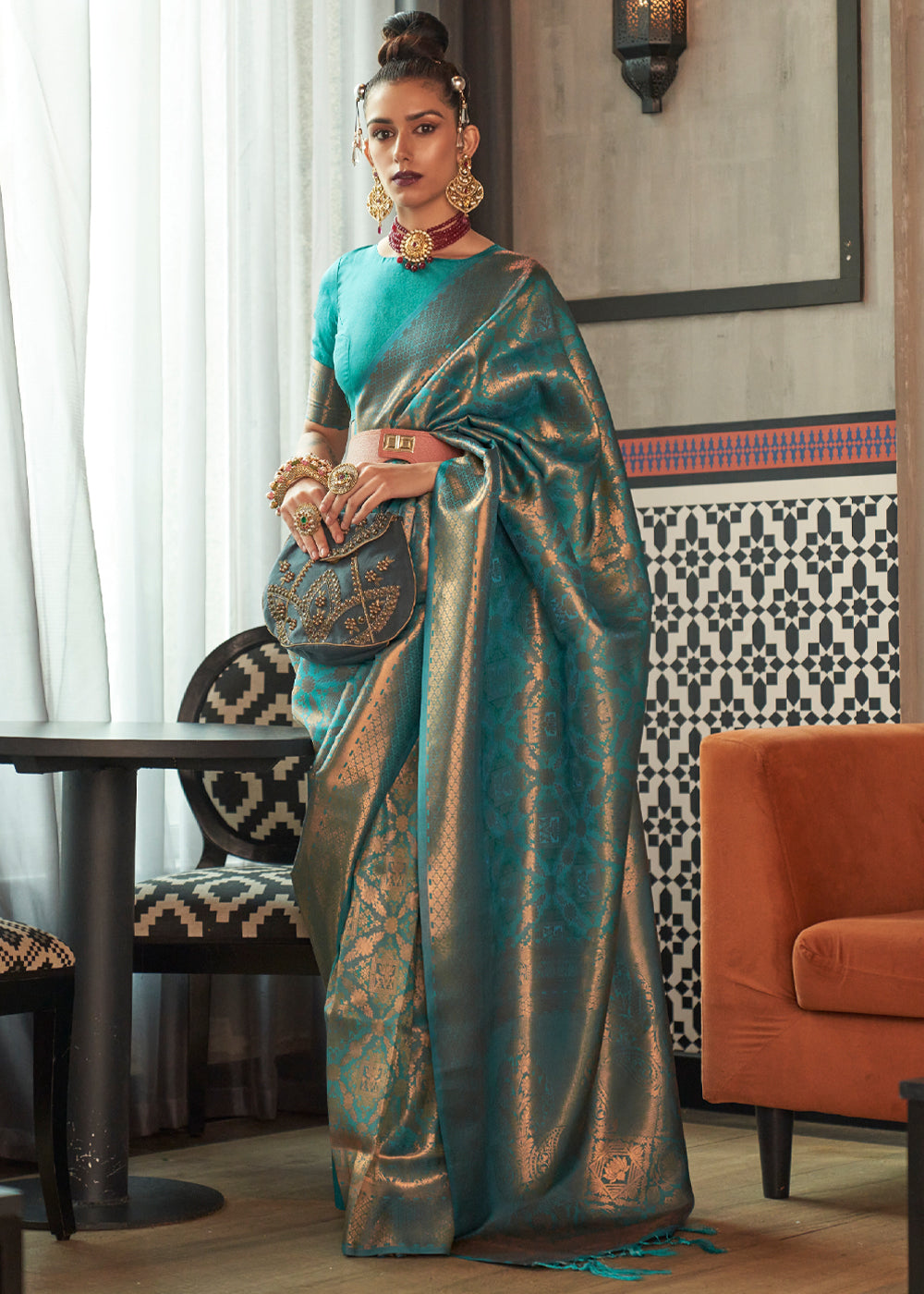 Buy MySilkLove Spectra Blue Zari Woven Banarasi Brocade Saree Online