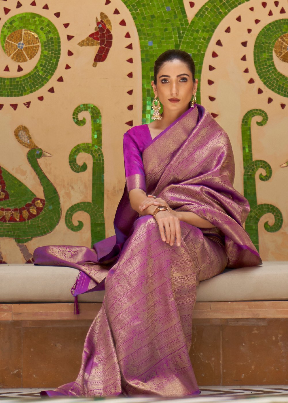 MySilkLove Cinnamon Satin Purple Zari Woven Kanjivaram Saree — Buy Online | MySilkLove