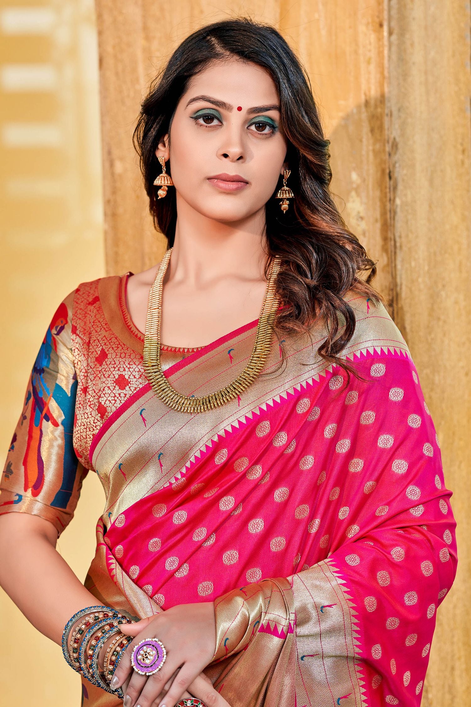 Buy MySilkLove Salmon Pink Woven Paithani Silk Saree Online
