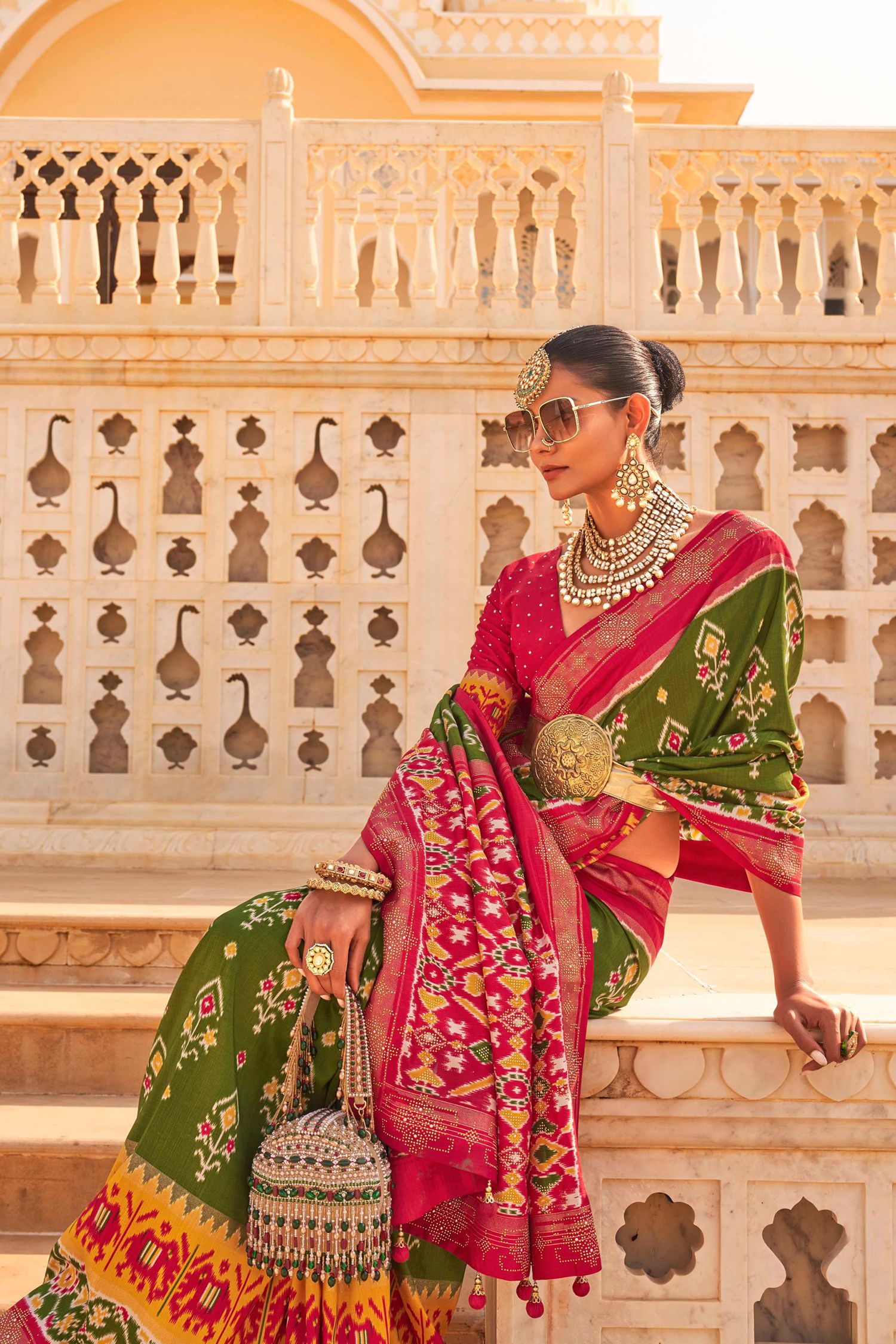 Buy MySilkLove Metal Green Woven Patola Silk Saree Online