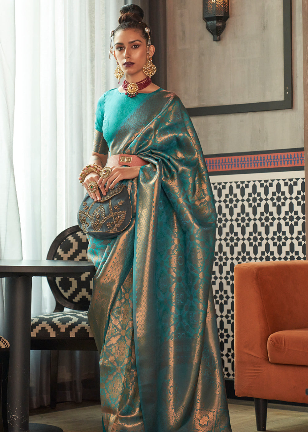 Buy MySilkLove Spectra Blue Zari Woven Banarasi Brocade Saree Online