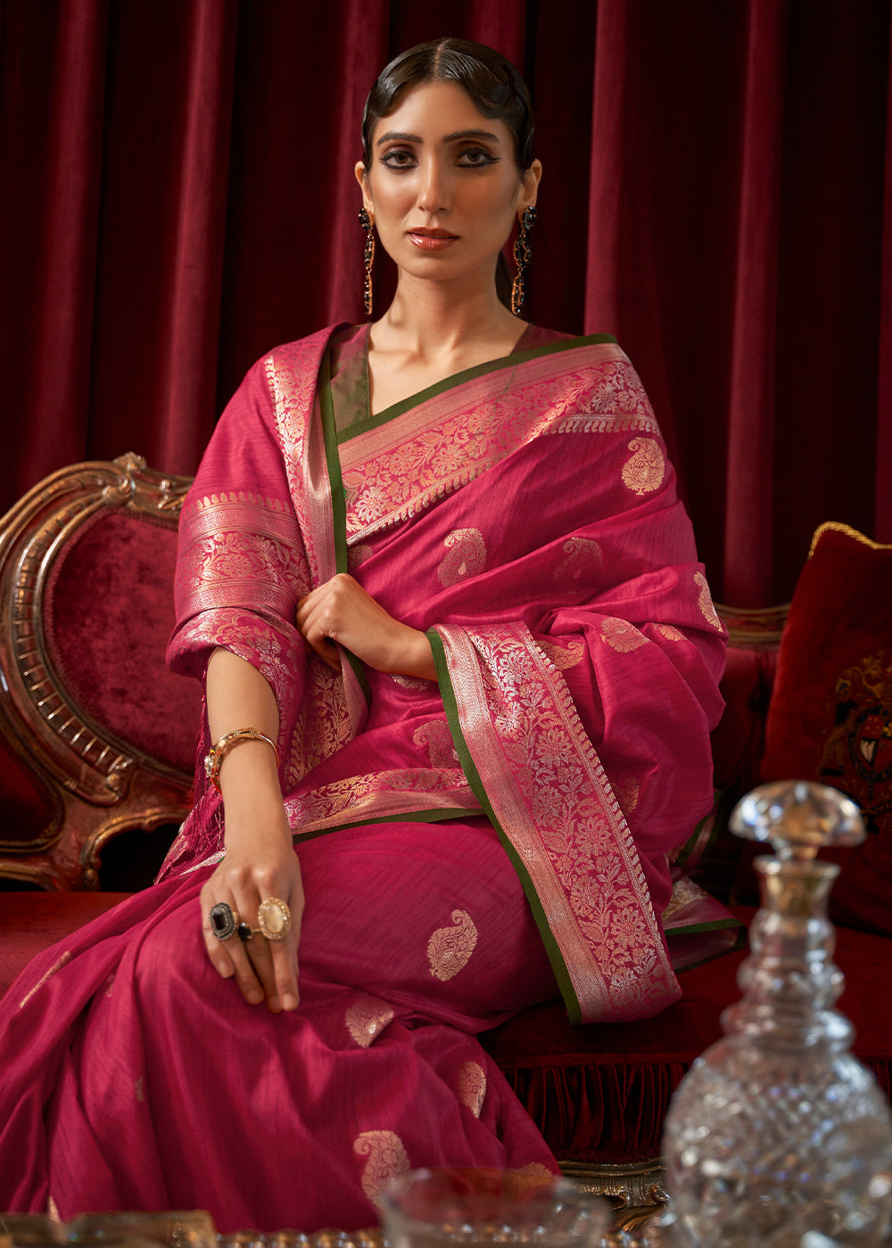 Buy MySilkLove Cabaret Pink Zari Woven Tussar Saree Online