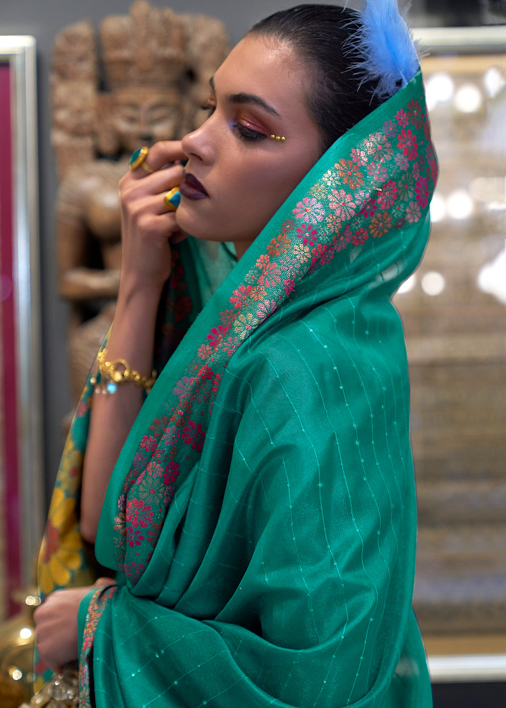 Buy MySilkLove Niagara Green Woven Dual Tone Organza Banarasi Silk Saree Online