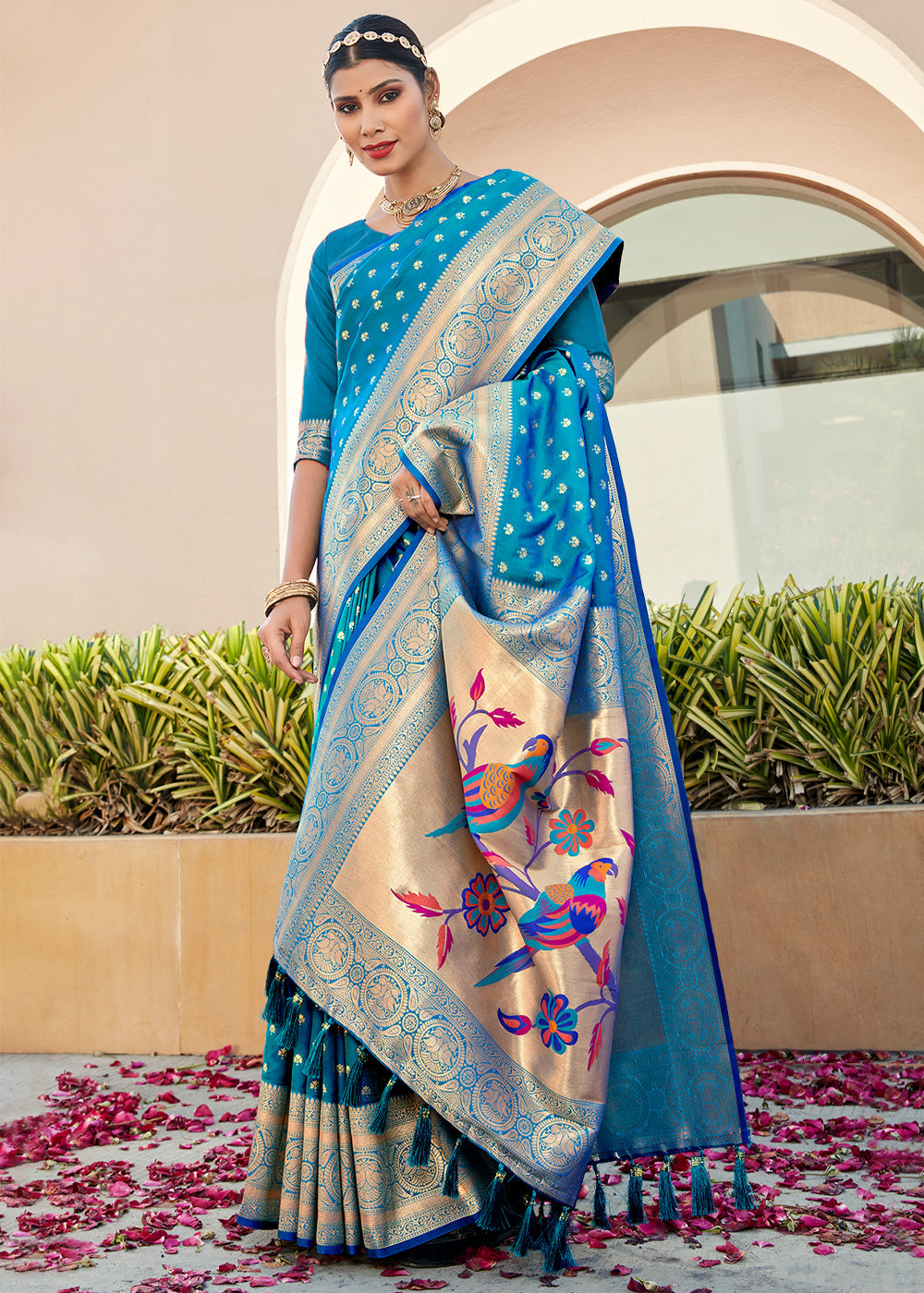 Buy MySilkLove Curious Blue Woven Paithani Silk Saree Online