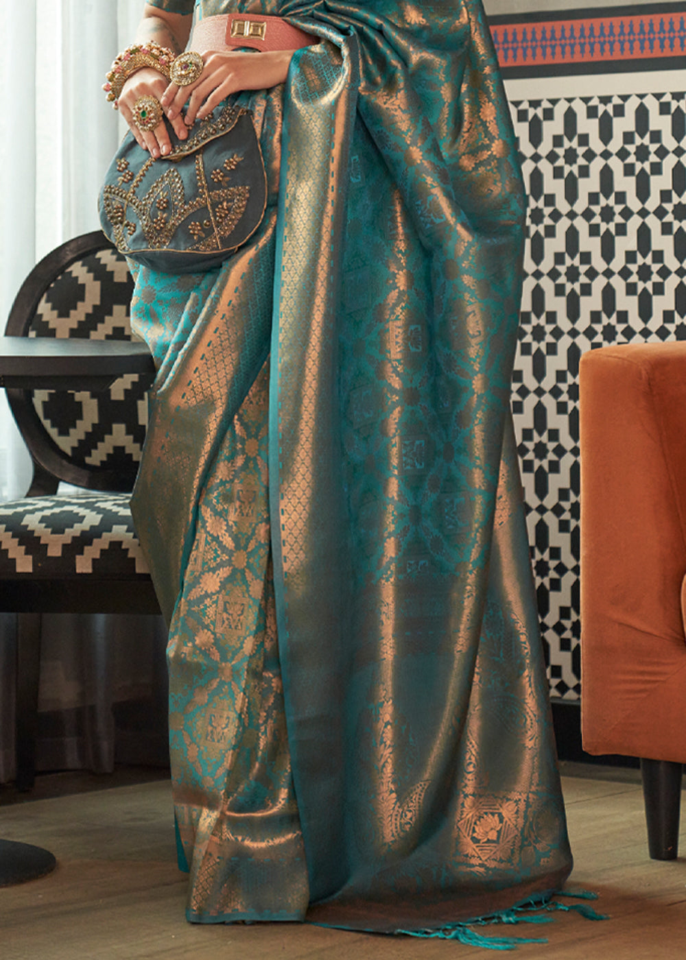 Buy MySilkLove Spectra Blue Zari Woven Banarasi Brocade Saree Online